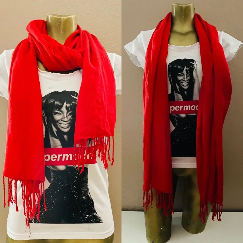 CLASSIC Chic Fringed Red Rectangular SCARF